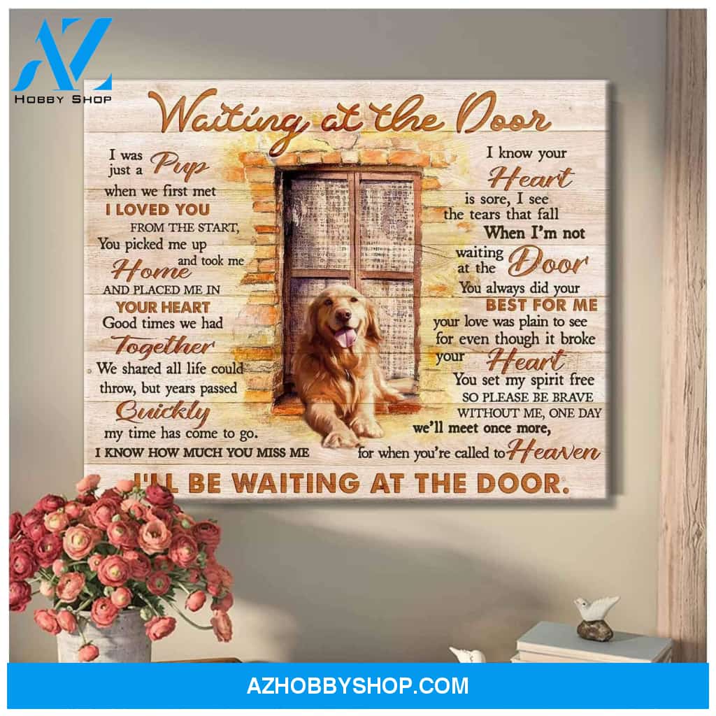 Dog Golden Waiting At The Door Canvas Wall Art