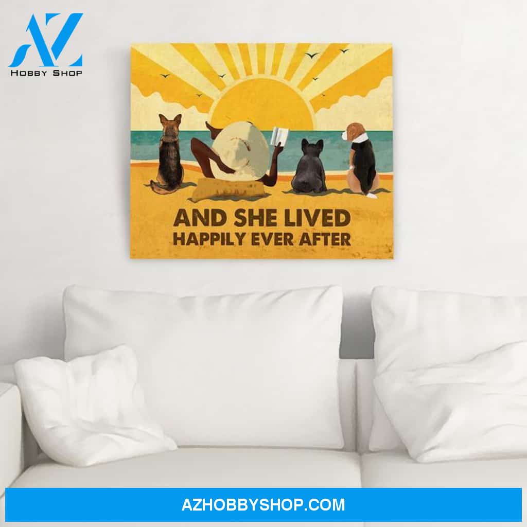 Dog Happily Ever After - Personalized Custom Canvas - Dogs, Beach and Book - Multi-Dog Version