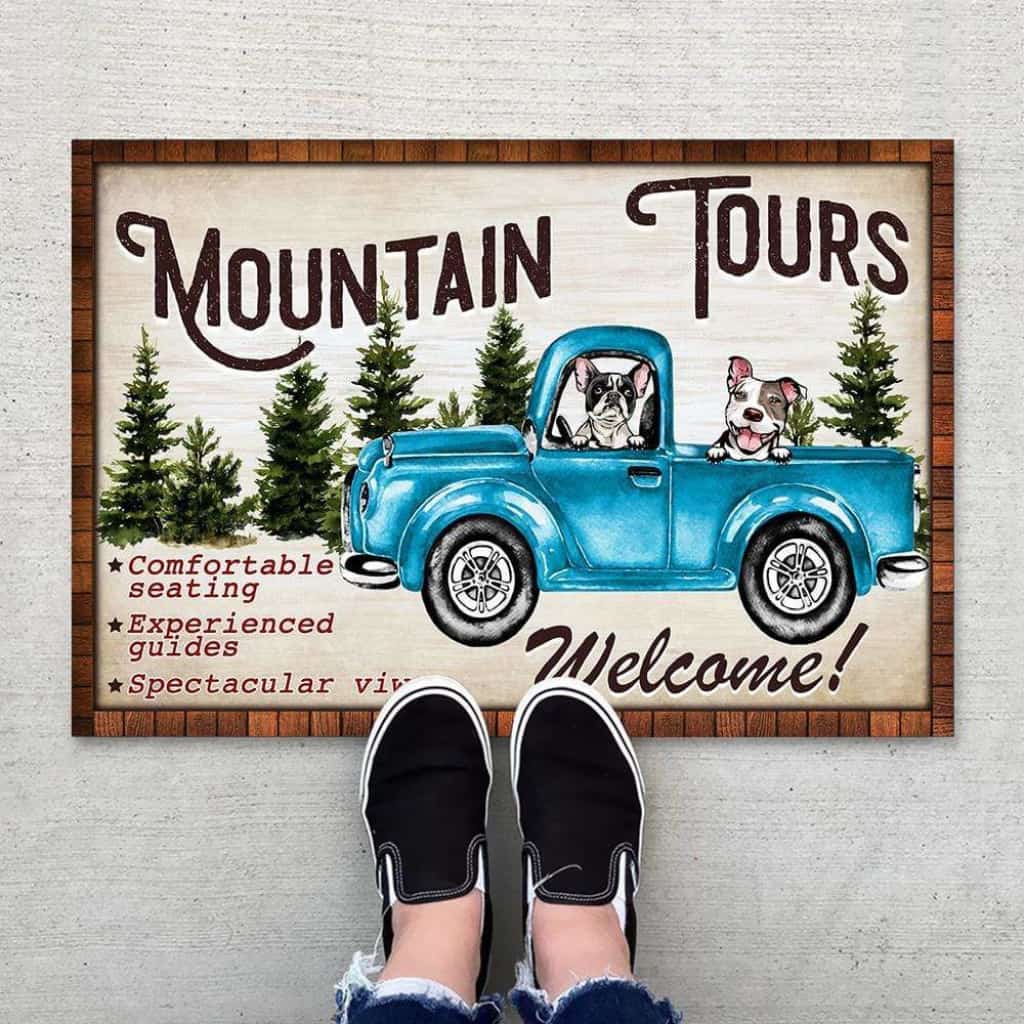 Dog Mountain Tours With Vintage Truck Doormat, Dog Lover Gift, Gift For Season