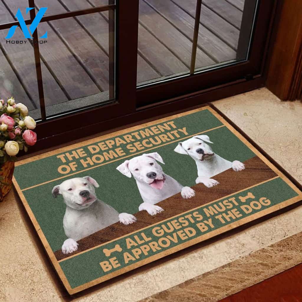 Dogo Argentino Home Security All Guests Must Be Approved By The Dog Doormat