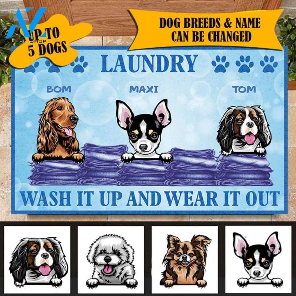 Dogs And Laundry Personalized Doormat - DM011PS | Welcome Mat | House Warming Gift