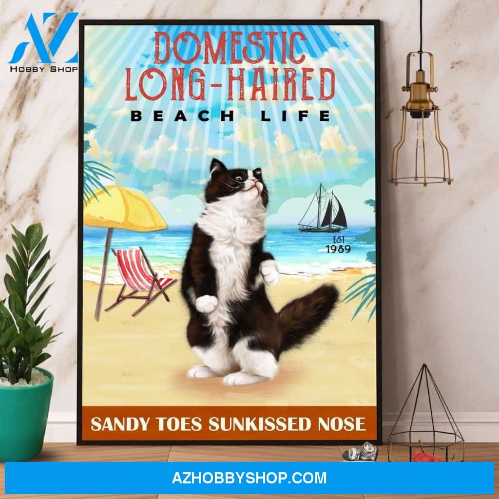 Domestic Long-Haired Beach Life Canvas And Poster, Wall Decor Visual Art