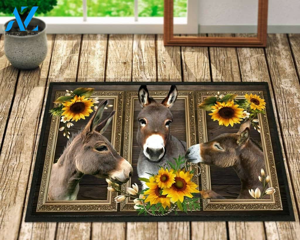 Donkey Lovely Sunflowers Funny Indoor And Outdoor Doormat Warm House Gift Welcome Mat Gift For Donkey Lovers