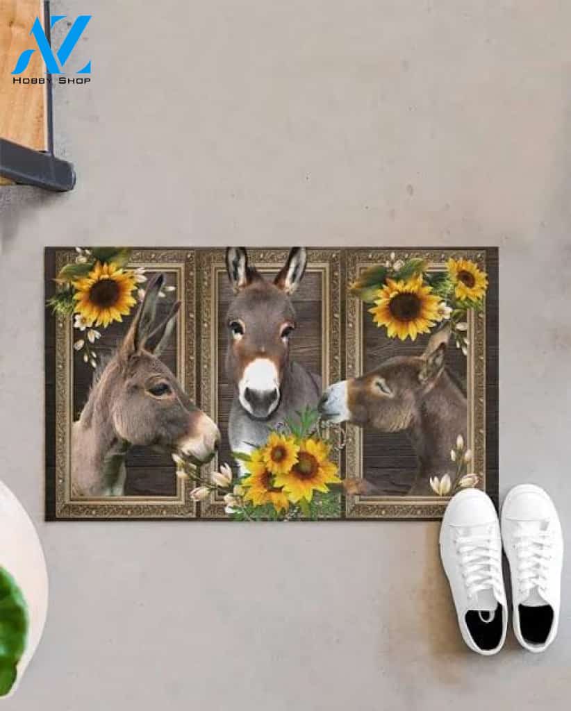 Donkey Sunflower Animal Doormat Welcome Mat Farm Rug Housewarming Gift Gift for Famer Friend for Donkey Lover Farm Animal Lovers