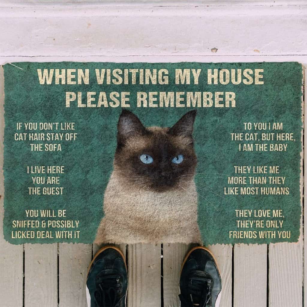 Door Mat For Cat Lovers, 3D Please Remember Siamese Cat House Rules Doormat, Gift For Cat Lovers