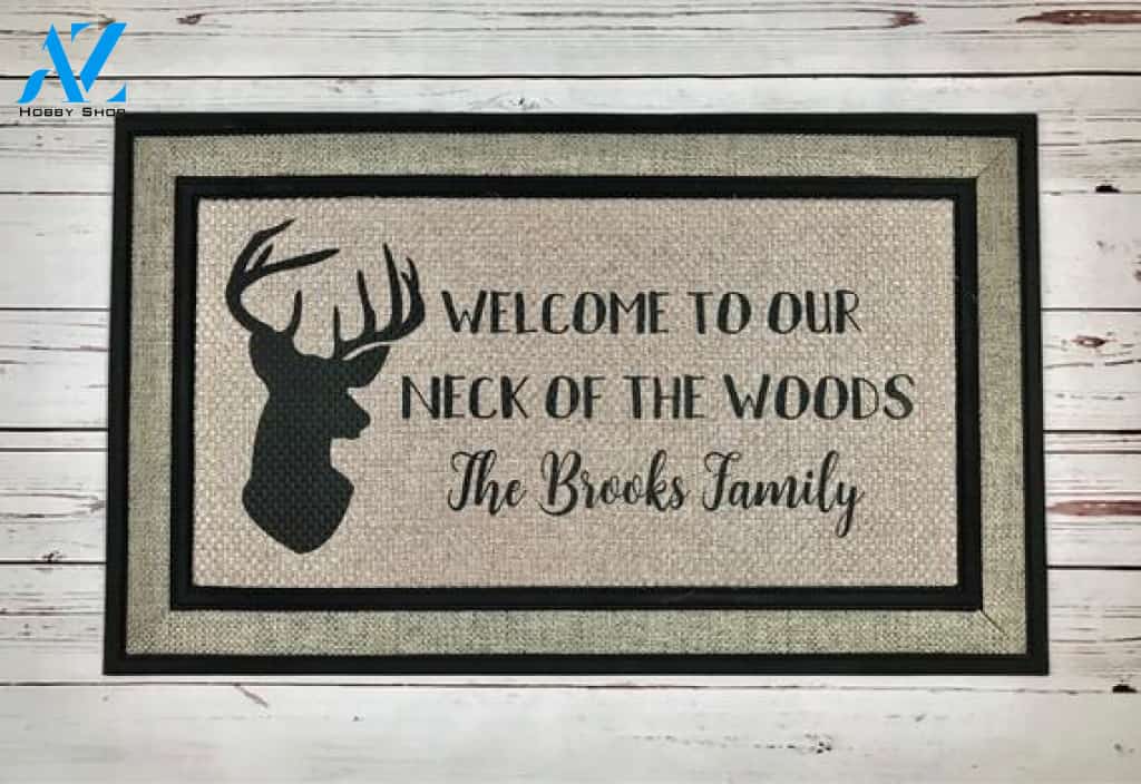Wozoro Doormat Deer Hunting Personalized Welcome Neck Of The Woods Size 18 x 30, 24 x 36, 36 x 60 inch