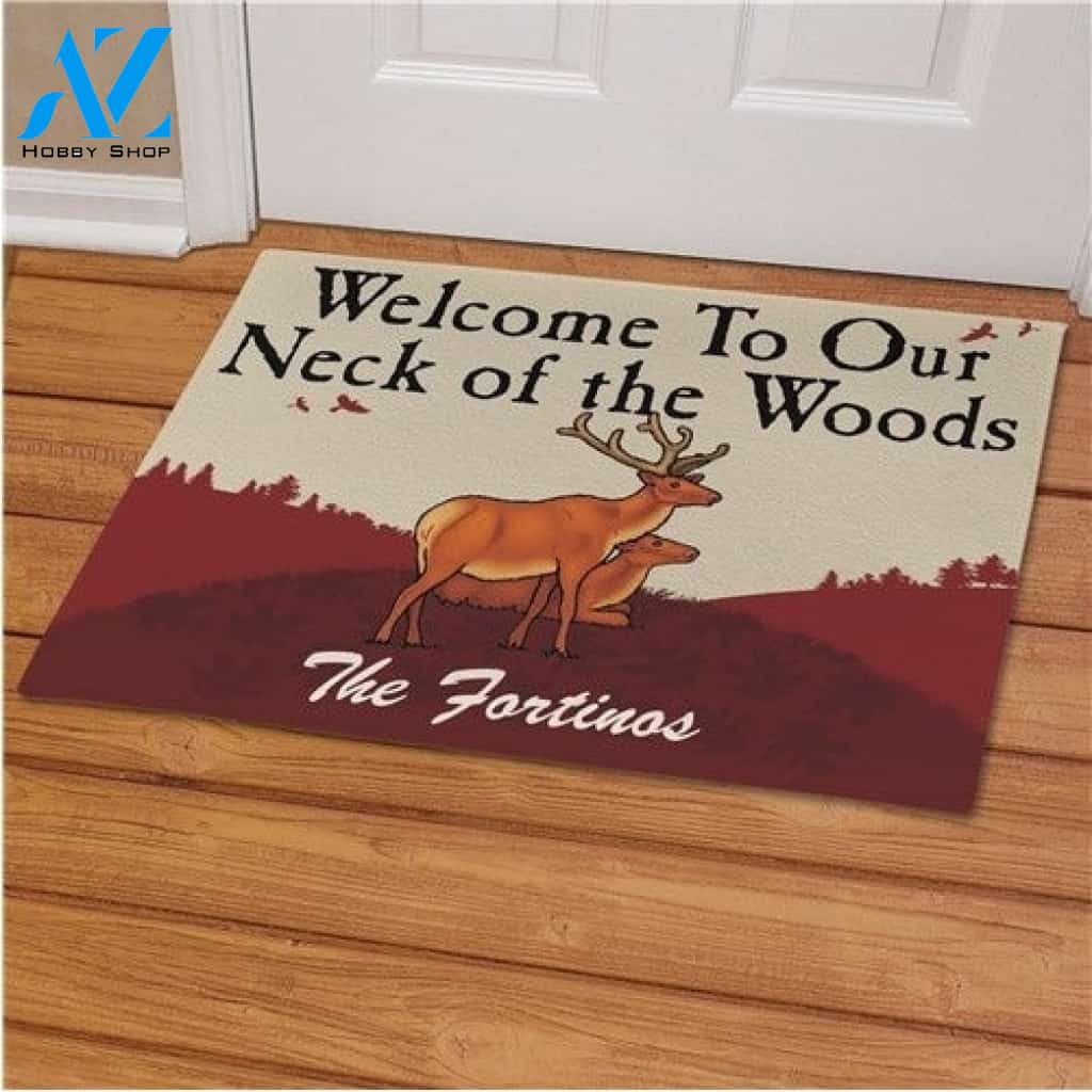 Wozoro Doormat Deer Hunting Personalized Welcome To Our Neck Of The Woods Size 18 x 30, 24 x 36, 36 x 60 inch