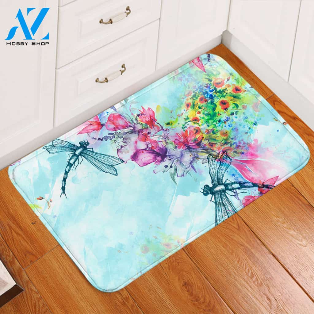 Dragonflies Floral Door Mat
