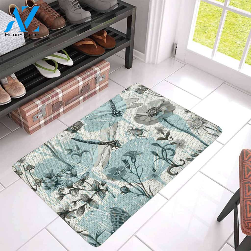 Dragonfly And Flowers Doormat Welcome Mat Housewarming Gift Home Decor Funny Doormat Best Gift Idea For Flower Lovers