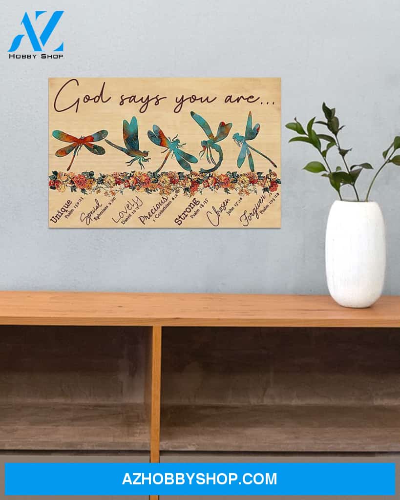 Dragonfly God Says You Are Lovely Canvas Painting, Wall Decor Visual Art