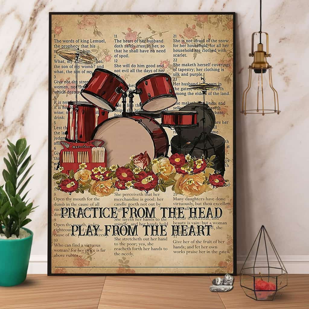 Drummer Practice From The Head Play From The Heart Paper Poster No Frame Matte Canvas Wall Decor