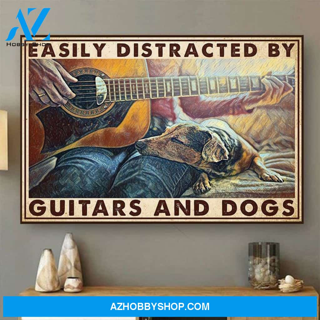 Easily Distracted By Guitars And Dogs Landscape Poster Canvas, Wall Decor Visual Art, Art Poster, My Poster Wall