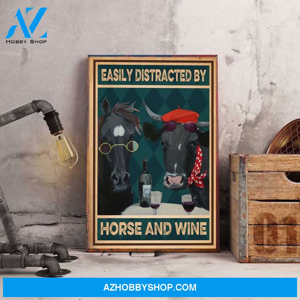 Easily Distracted By Horse And Wine Canvas And Poster, Wall Decor Visual Art