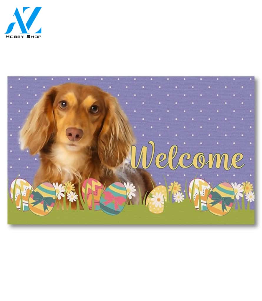 Easter Brown Longhaired Dachshund Doormat - 18" x 30"