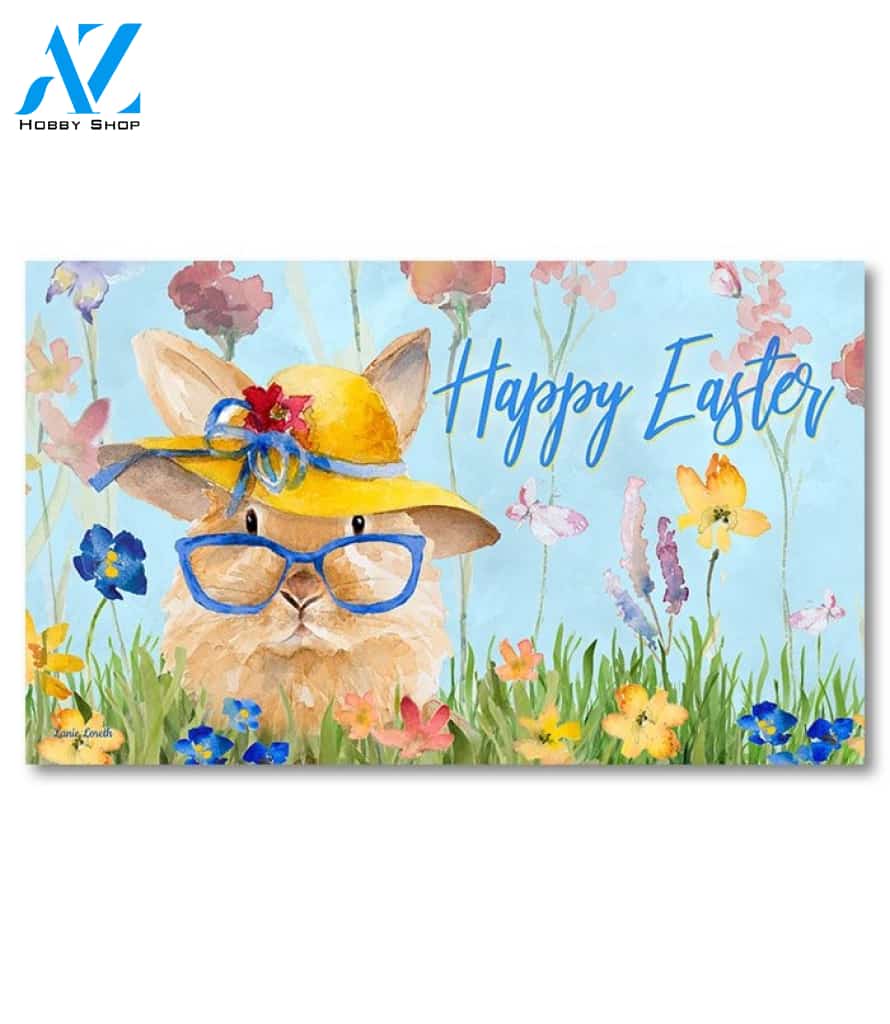 Easter Bunny Glasses Doormat - 18" x 30"