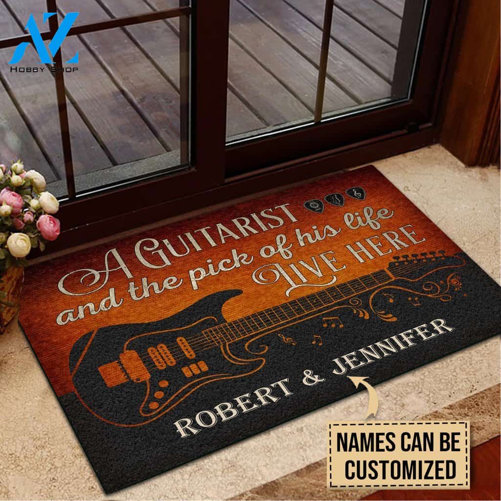 Electric Guitar A Guitarist And The Pick Of His Life Live Here Custom Doormat | Welcome Mat | House Warming Gift