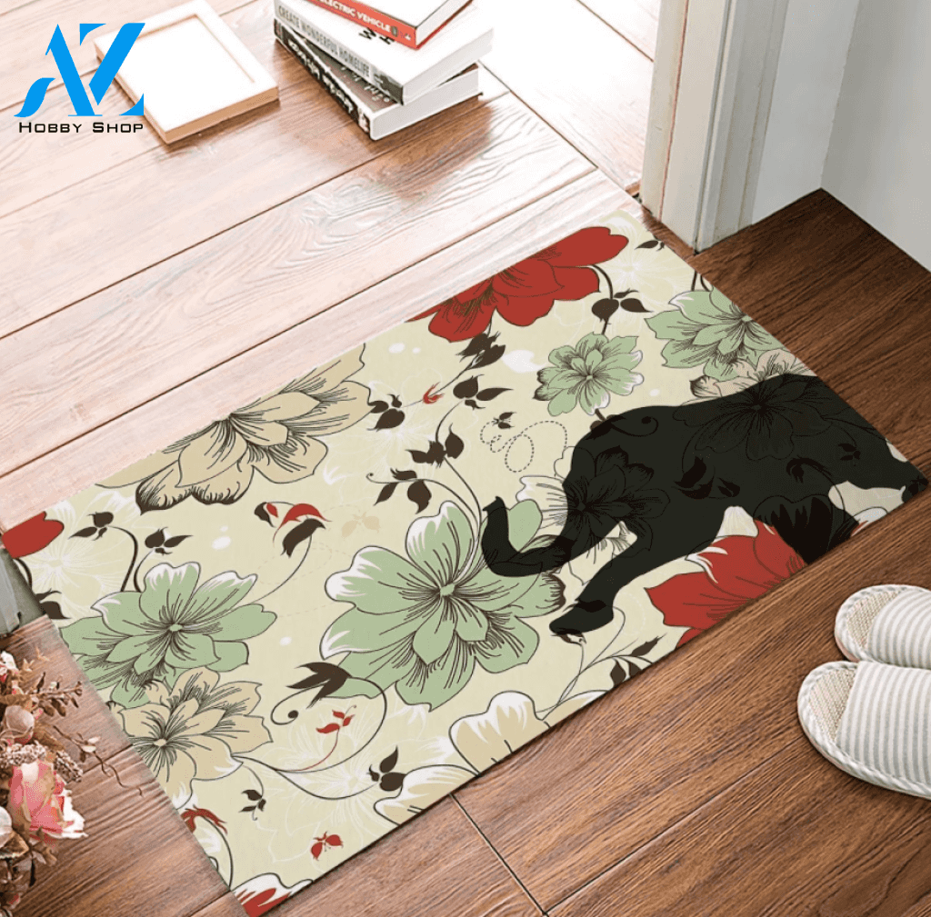 Elephant And Flower Doormat Welcome Mat Housewarming Gift Home Decor Funny Doormat Gift Idea For Elephant Lovers Gift For Flower Lovers