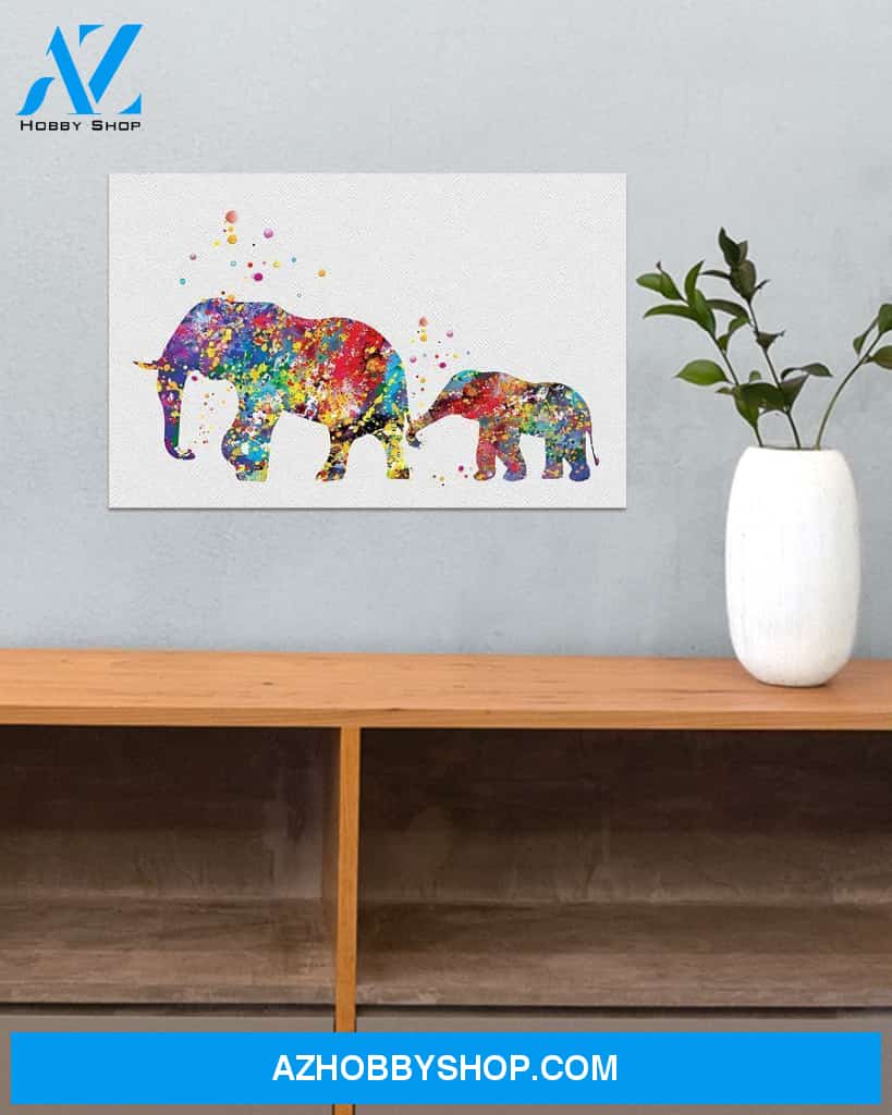 Elephant Family Colorful Art Canvas Prints, Wall Decor Visual Art