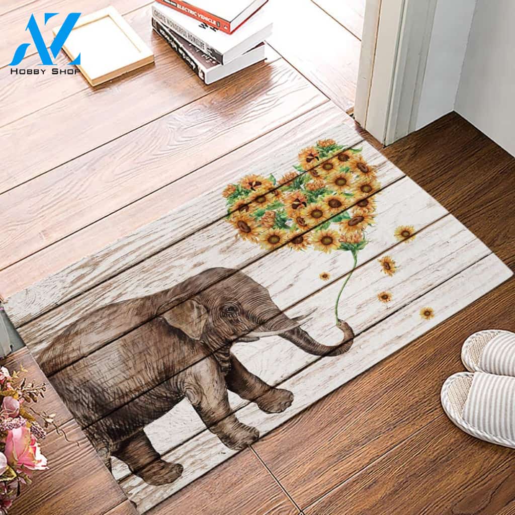 Elephant Love Sunflower Doormat Welcome Mat Housewarming Gift Home Decor Funny Doormat Gift Idea For Elephant Lovers