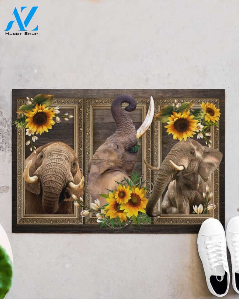 Elephant Lovely Sunflowers Indoor And Outdoor Doormat Gift For Elephant Lovers Birthday Gift Decor Warm House Gift Welcome Mat