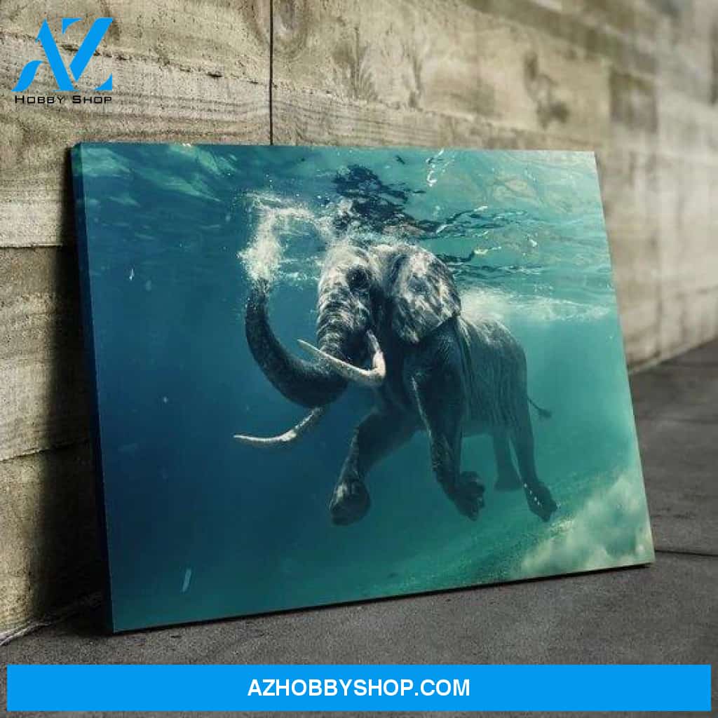 Elephant Swimming Canvas And Poster, Wall Decor Visual Art