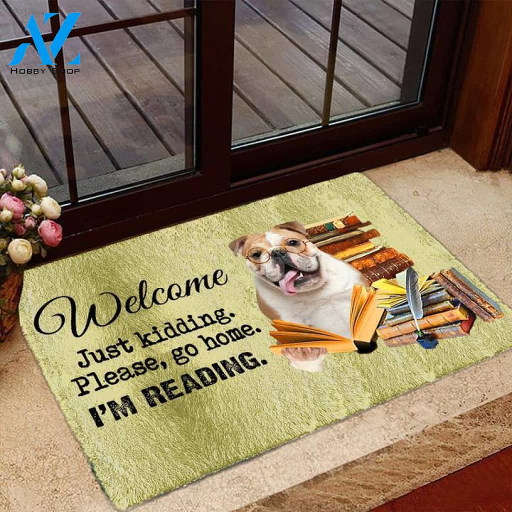 English Bulldog I'm Reading Dog Doormat