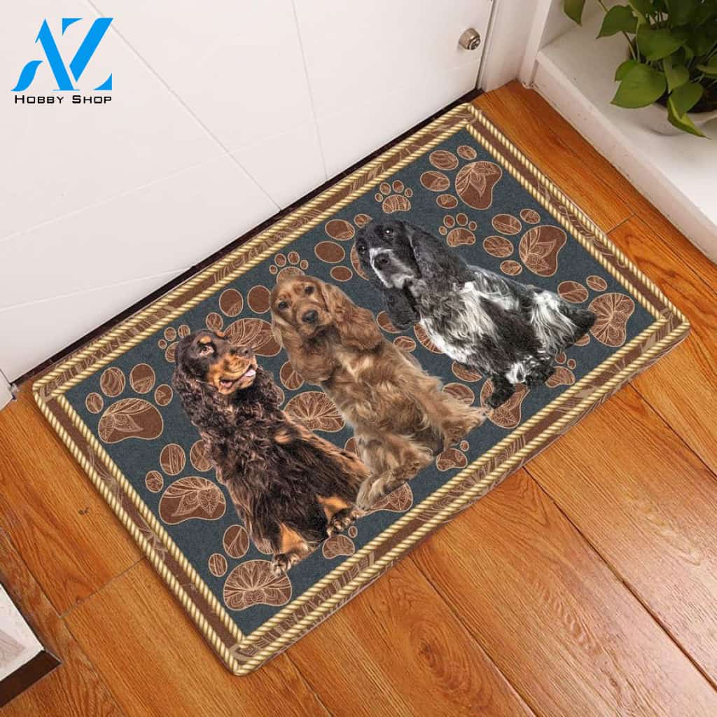 English Cocker Spaniel Flower Paw Doormat