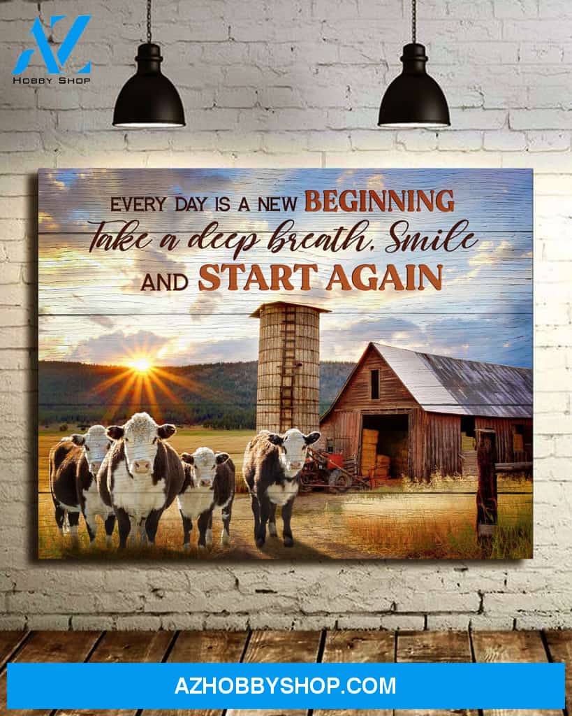 Ohcanvas Every Day Is A New Beginning Hereford Cows and Farm Canvas Wall Art Decor