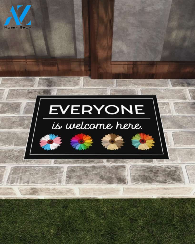 Everyone is welcome here Daisy Doormat Indoor And Outdoor Doormat Warm House Gift Welcome Mat Home Decor Gift For Equality LGBT Family Friend