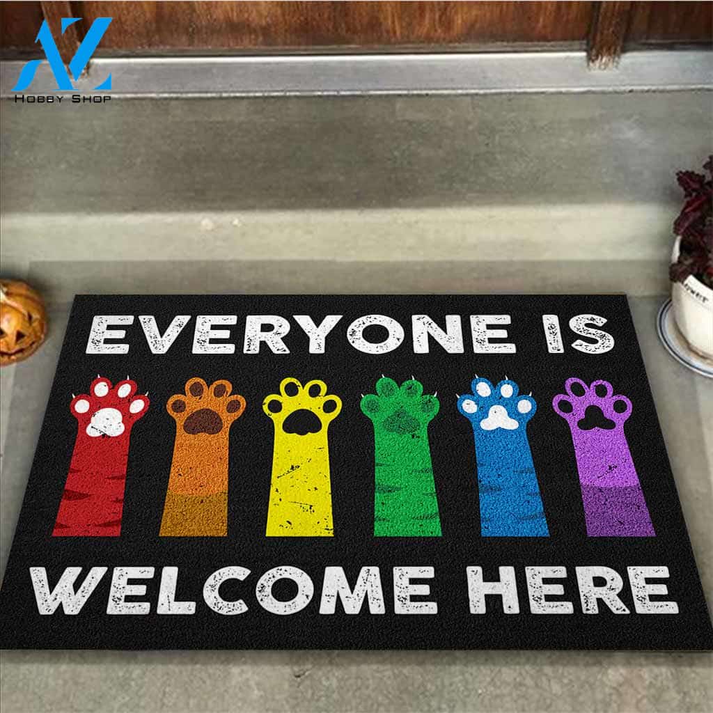 Everyone Is Welcome Here LGBT Support Cats Paw Doormat Gift For Cat Lovers Birthday Gift Home Decor Warm House Gift Welcome Mat