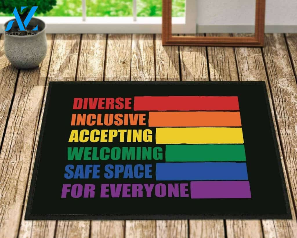 Everyone is Welcome Here Peace Equality Indoor And Outdoor Doormat Warm House Gift Welcome Mat Gift For Friend Family