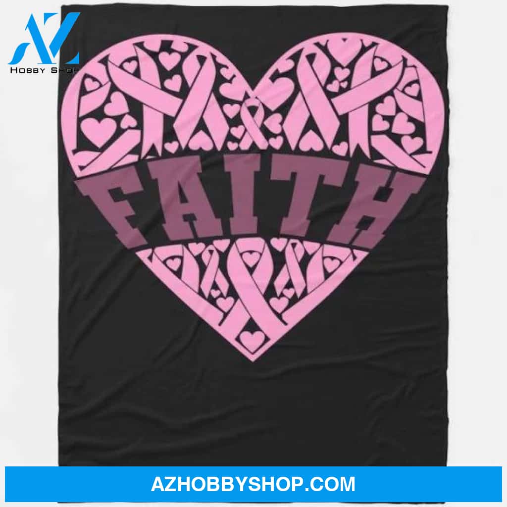 Faith Pink Heart Breast Cancer Awareness Blanket