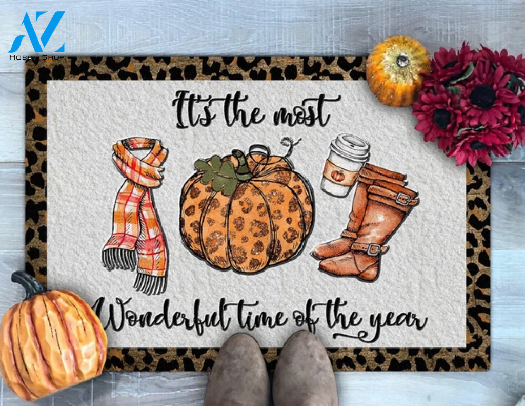 Fall The Most Wondeful Time Of The Year, Fall Doormat, Thanksgiving Doormat Gift For Friend Family Decor Warm House Gift Welcome Mat