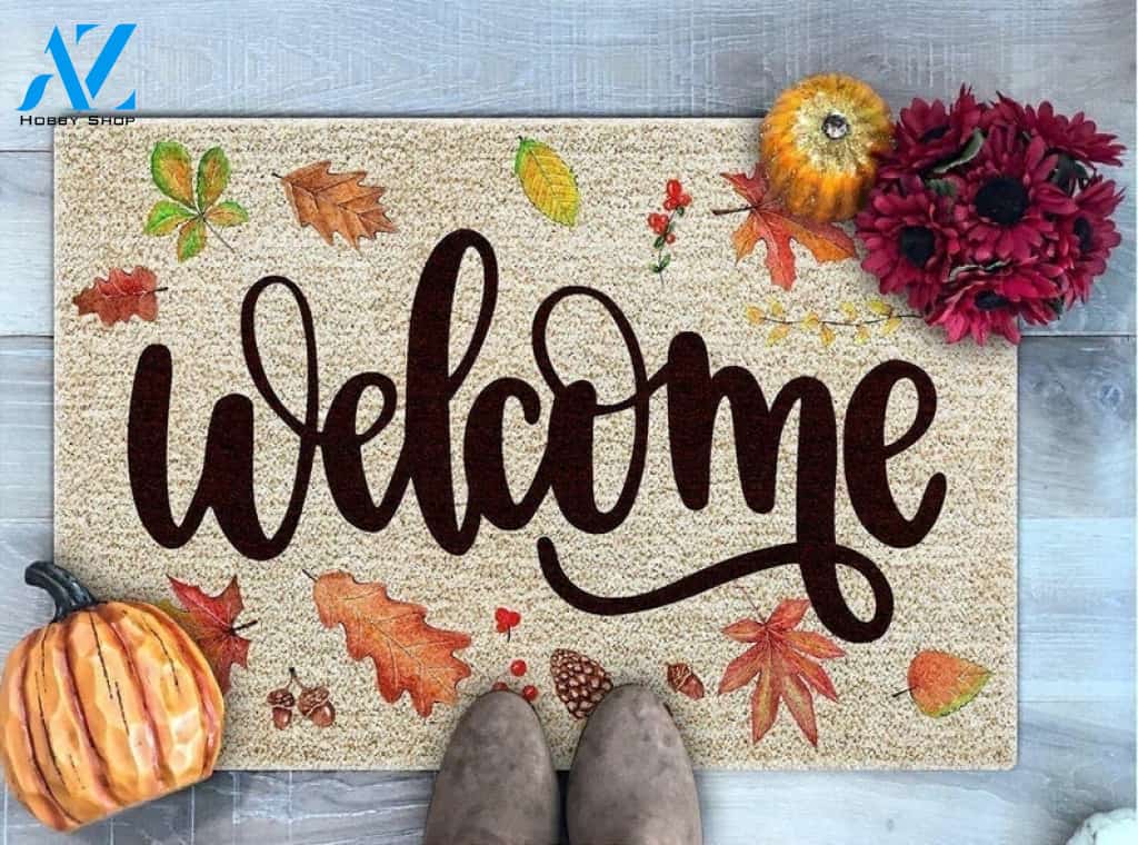 Fall Welcome Fall Leaves Thanksgiving Funny Doormat Gift For Friend Family Home Decor Warm House Gift Welcome Mat Halloween Decor