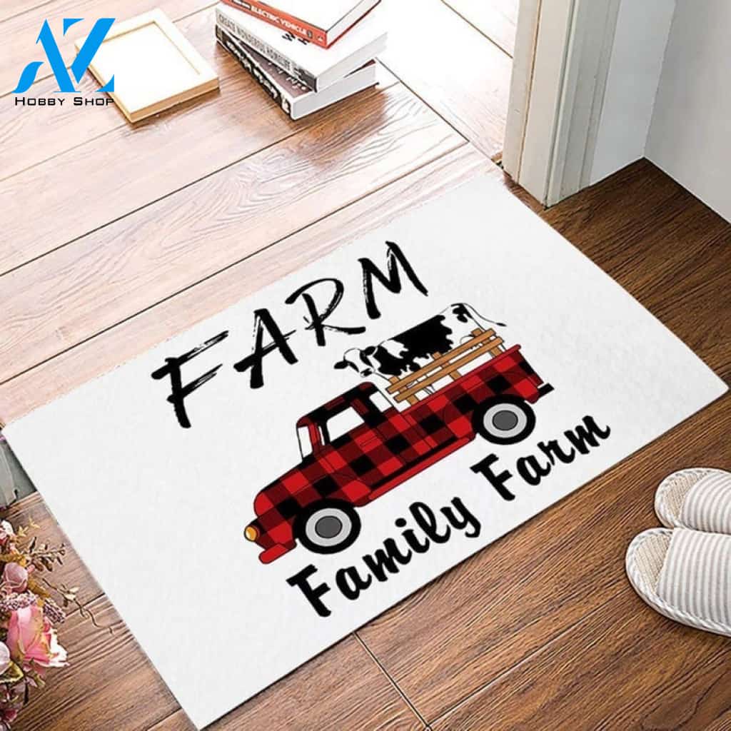Family Farm Cow On Truck Doormat Indoor and Outdoor Doormat Welcome Mat House Warming Gift Home Decor Funny Doormat Gift Idea
