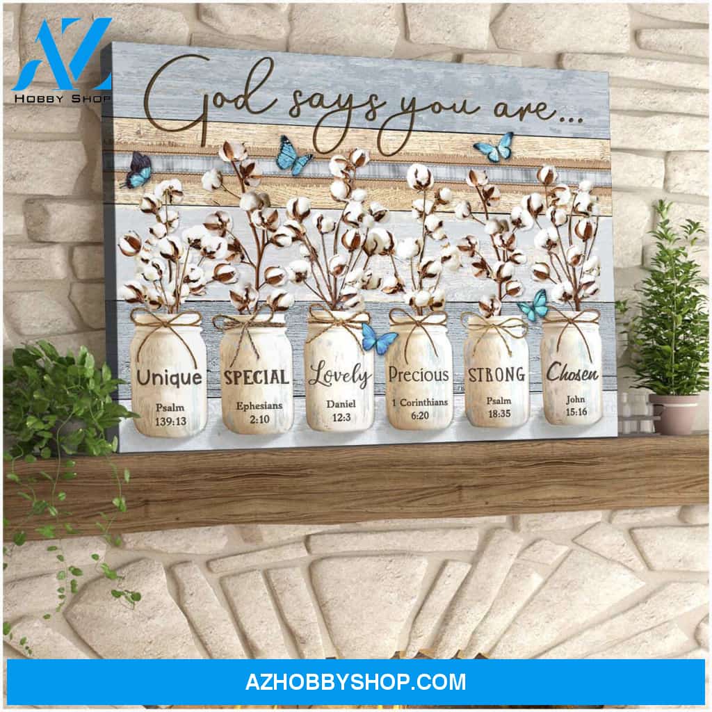 Farm Farmhouse God Says You Are Cotton Flowers and Butterflies Canvas Wall Art Decor