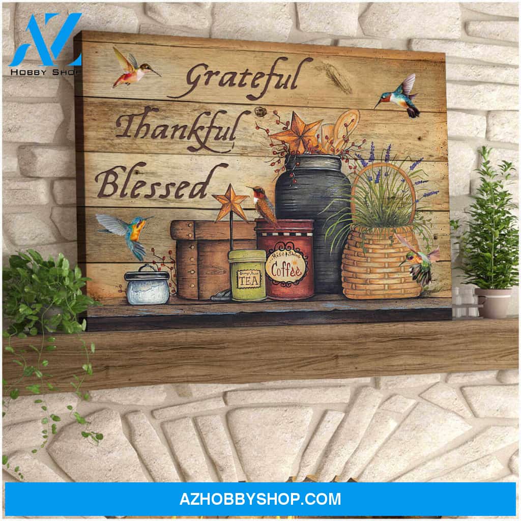 Farmhouse Hummingbirds Canvas Grateful Thankful Blessed Wall Art Decor