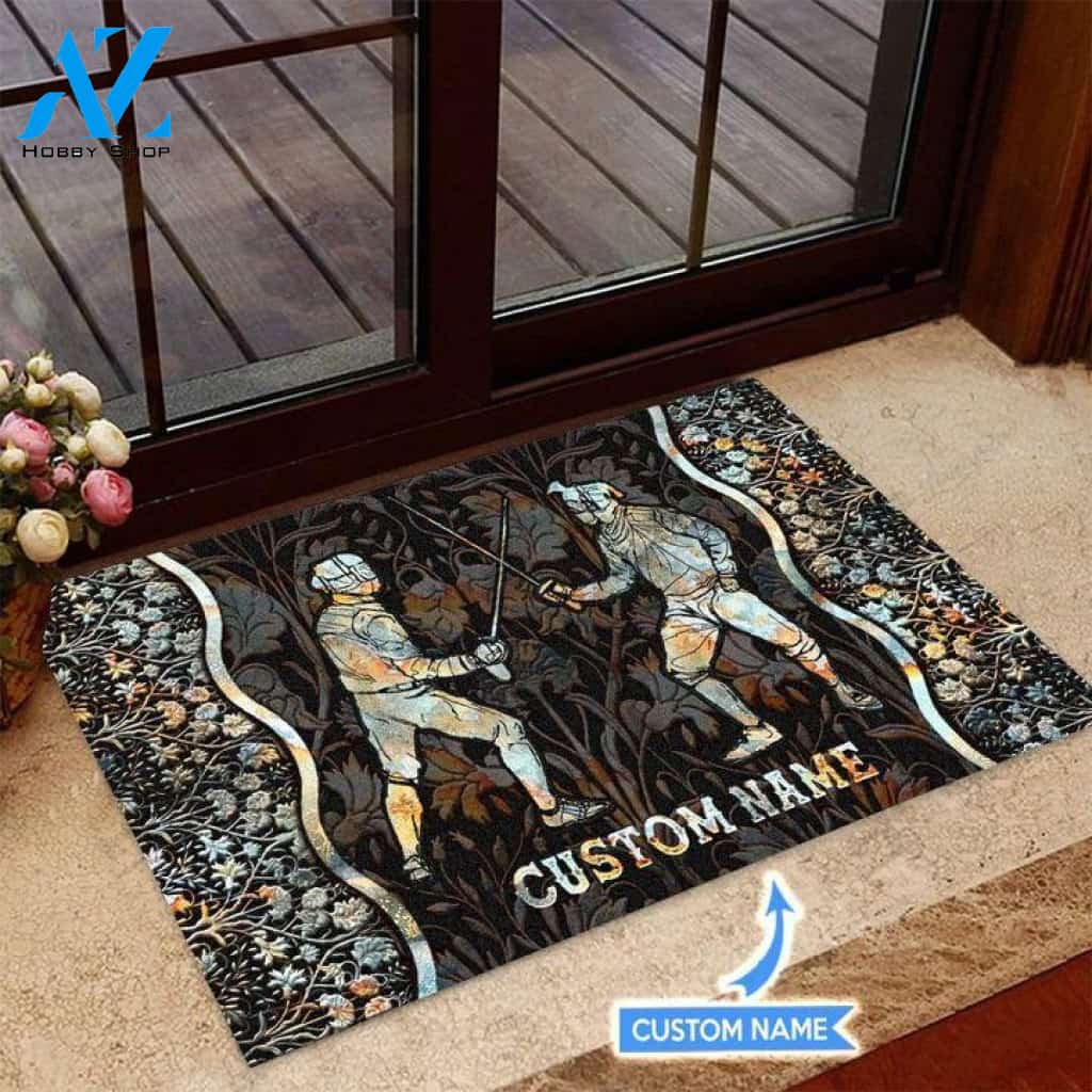 Fencing Silver Flower Pattern Custom Doormat | Welcome Mat | House Warming Gift