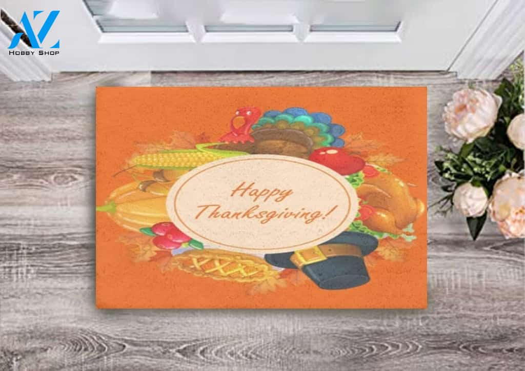 Festive Orange Happy Thanksgiving Doormat Welcome Mat Housewarming Home Decor Funny Doormat Gift Idea