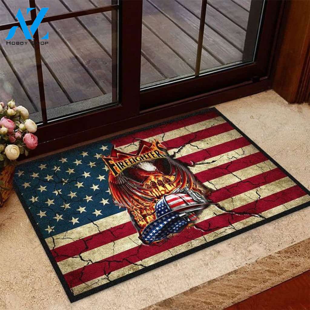 Firefighter US Flag Crack Doormat