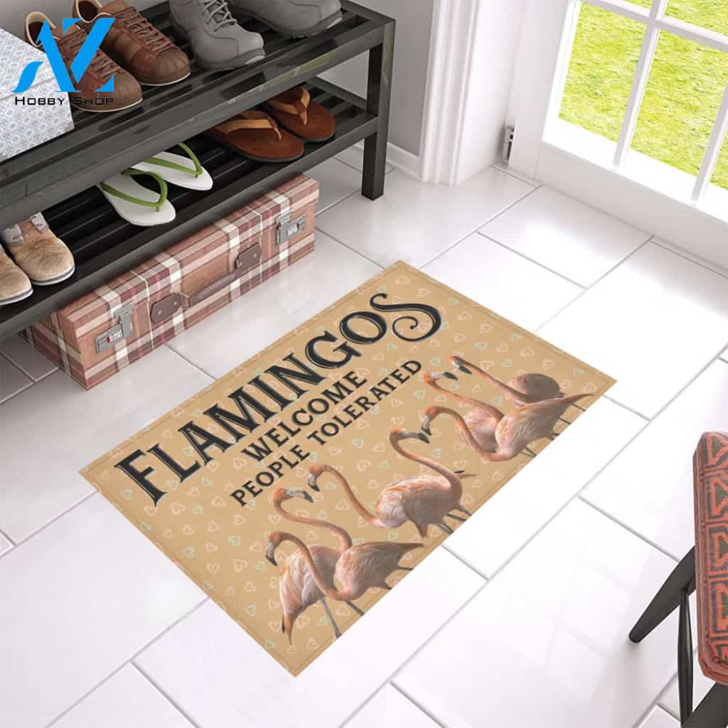 Flamingo Welcome People Tolerated Doormat | Welcome Mat | House Warming Gift