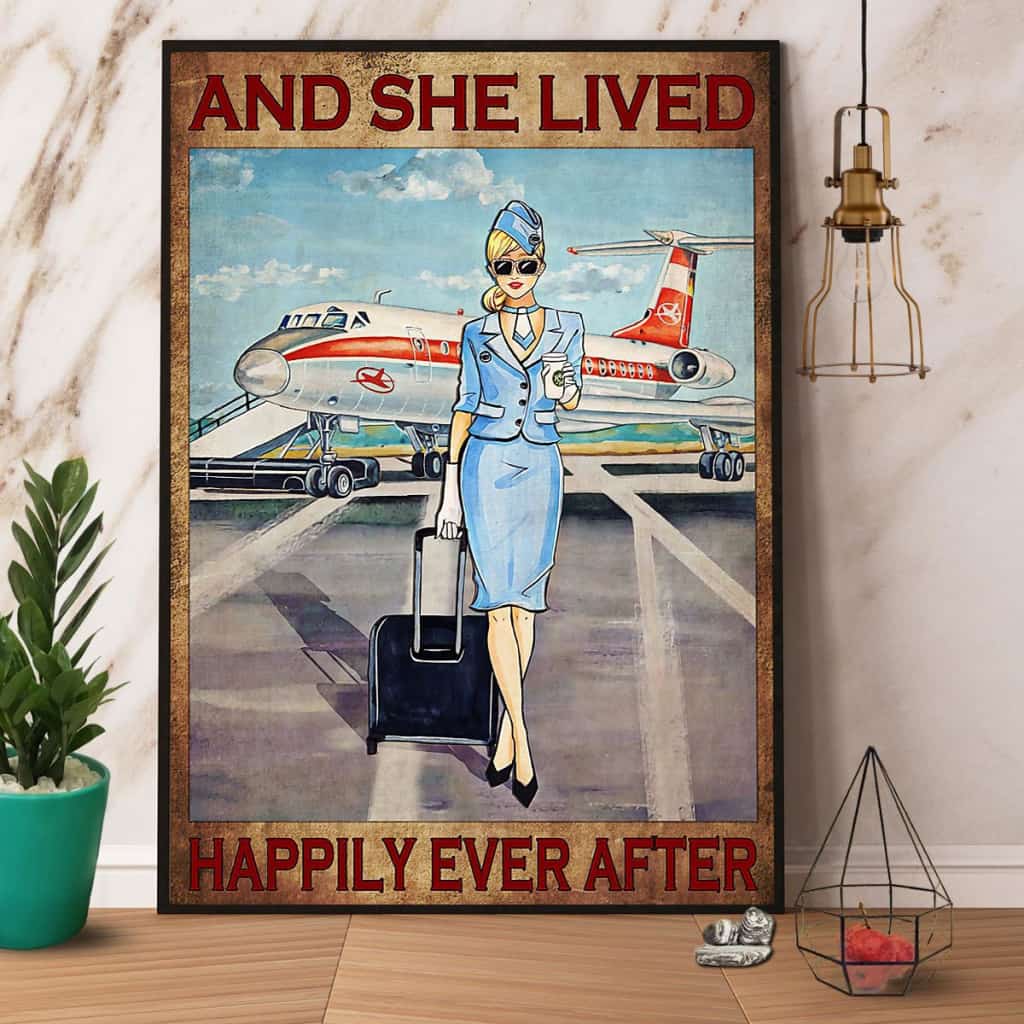 Flight Attendant And She Lived Happily Ever After Paper Poster No Frame Matte Canvas Wall Decor