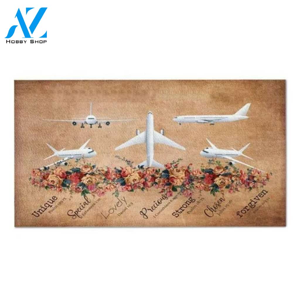 Floral Airplane Pilot Welcome Indoor and Outdoor Doormat Warm House Gift Welcome Mat Gift for Friend Family