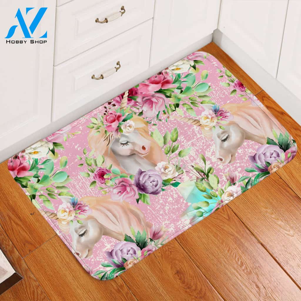 Floral Unicorn Door Mat