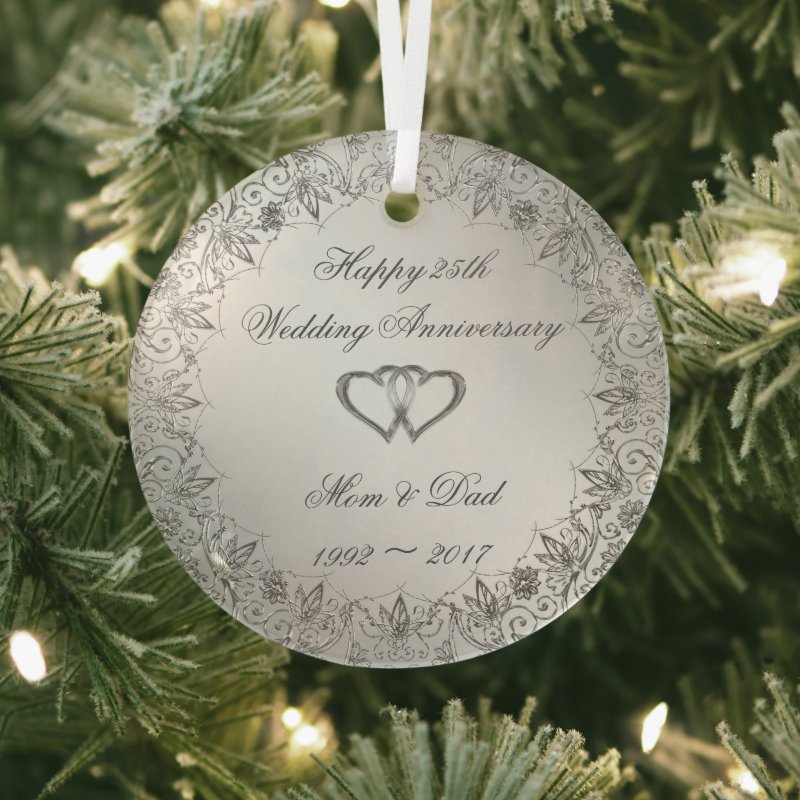 Flourish Silver 25Th Wedding Anniversary Glass Ornament