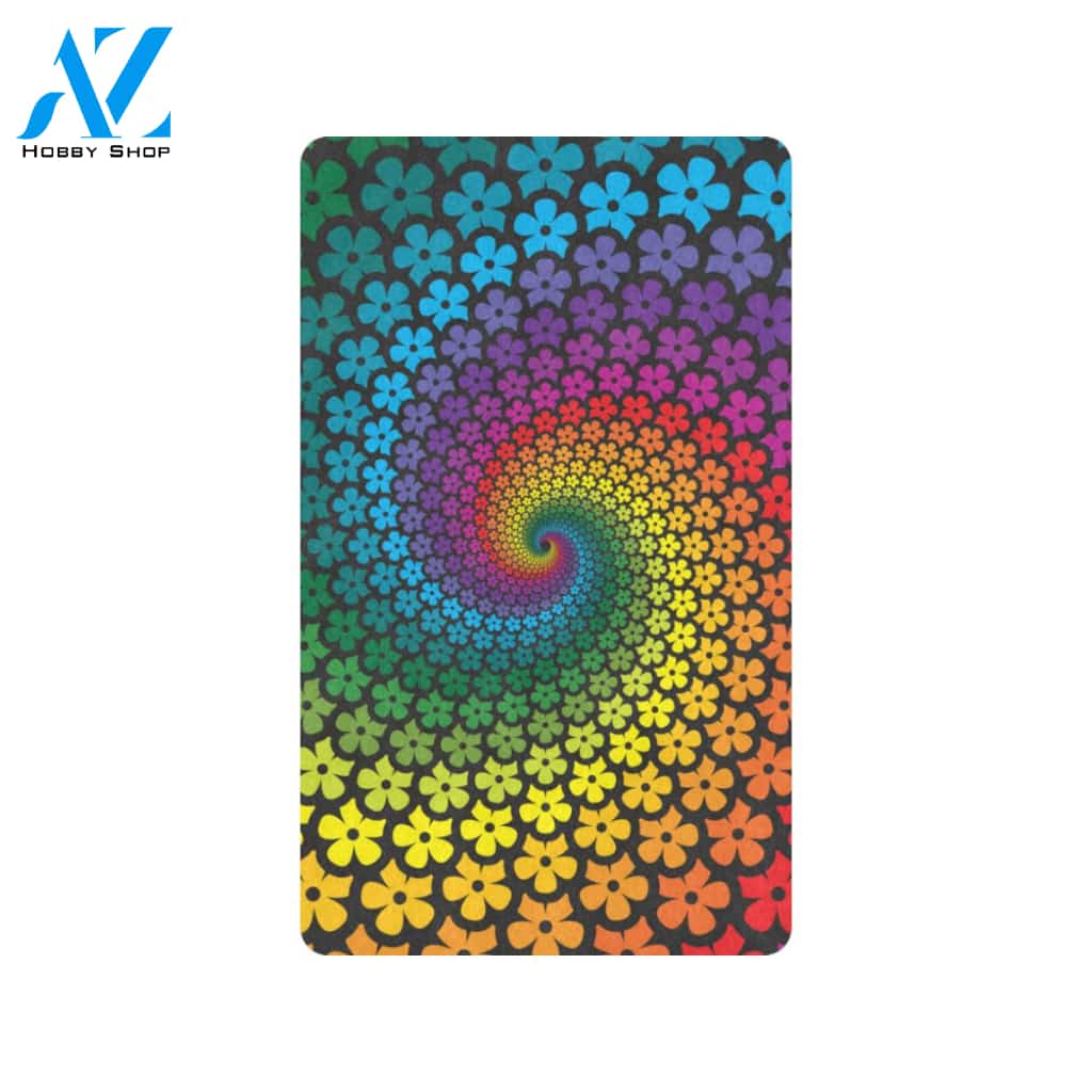 Flower Power Rainbow Spiral Print Rubber Doormat