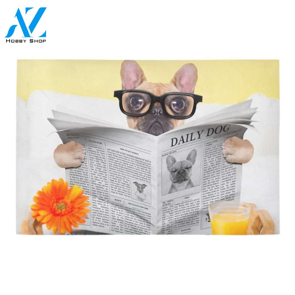 French Bulldog Reading A Newspaper Doormat Welcome Mat Housewarming Gift Home Decor Funny Doormat Gift For Dog Lovers
