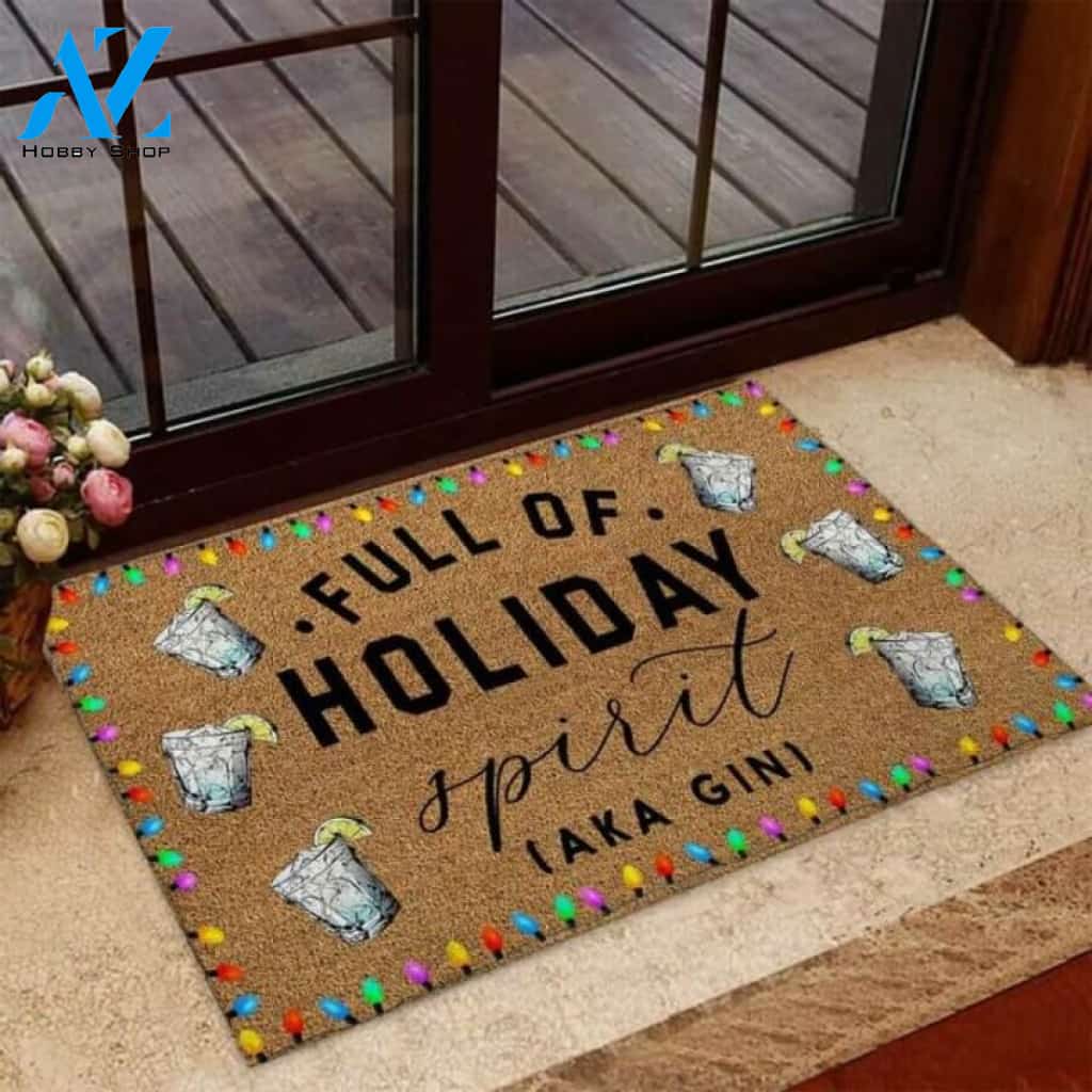 Full Of Holiday Spirit Gin Coir Pattern Print Doormat | Welcome Mat | House Warming Gift
