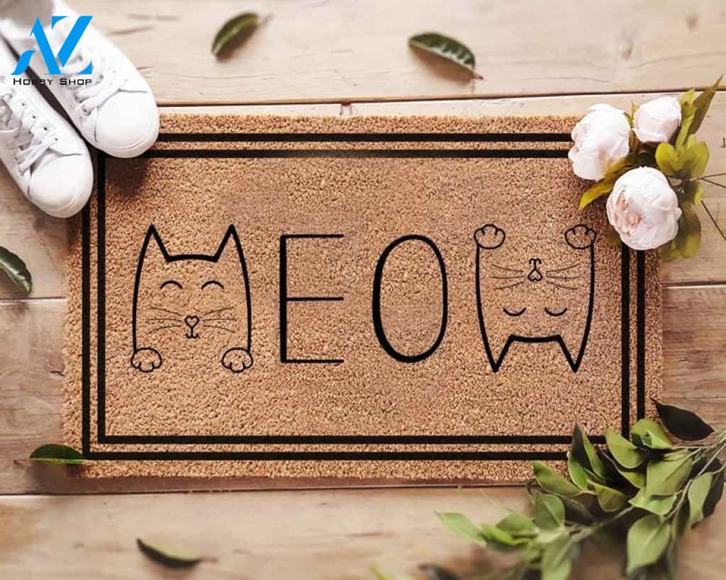 Funny Cat - Meow Doormat Welcome Mat House Warming Gift Home Decor Gift for Cat Lovers Funny Doormat Gift Idea