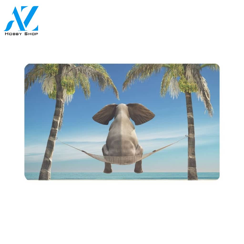 Funny Elephant Tropical Beach With Palm Tree Doormat Welcome Mat House Warming Gift Home Decor Funny Doormat Gift Idea